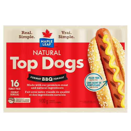 Maple Leaf Natural Top Dogs™ BBQ format Hot Dogs – Family Size
