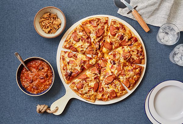 Chili Cheese Dog Pizza with Bacon