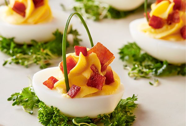 Crispy Bacon Topped Devilled Easter Egg Baskets