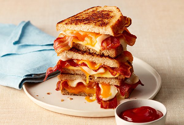 Whole wheat and grain Bacon, 3 cheese grilled cheese