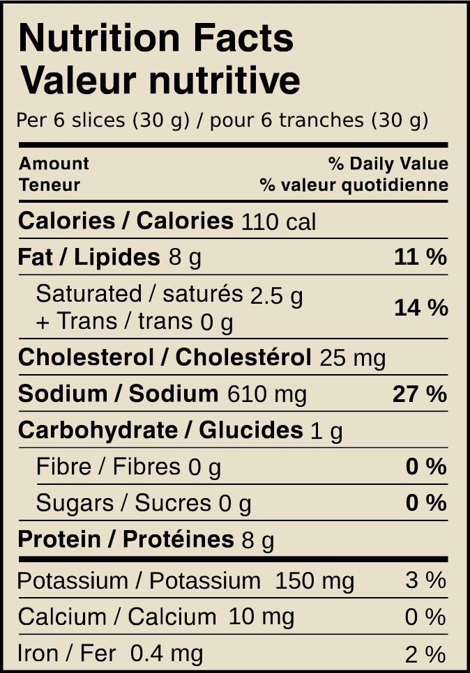 Valeur Nutritive Salami de Gênes doux Natural Selections Maple Leaf