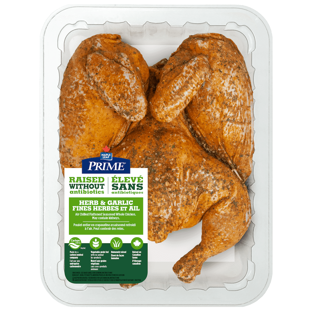 Poulet en crapaudine Fines herbes et ail Prime de Maple Leaf