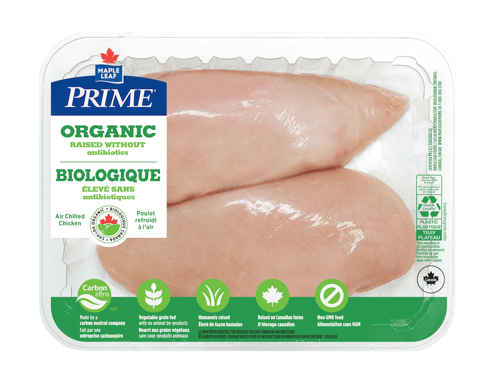 Poitrines de poulet biologique désossées, sans peau Prime de Maple Leaf