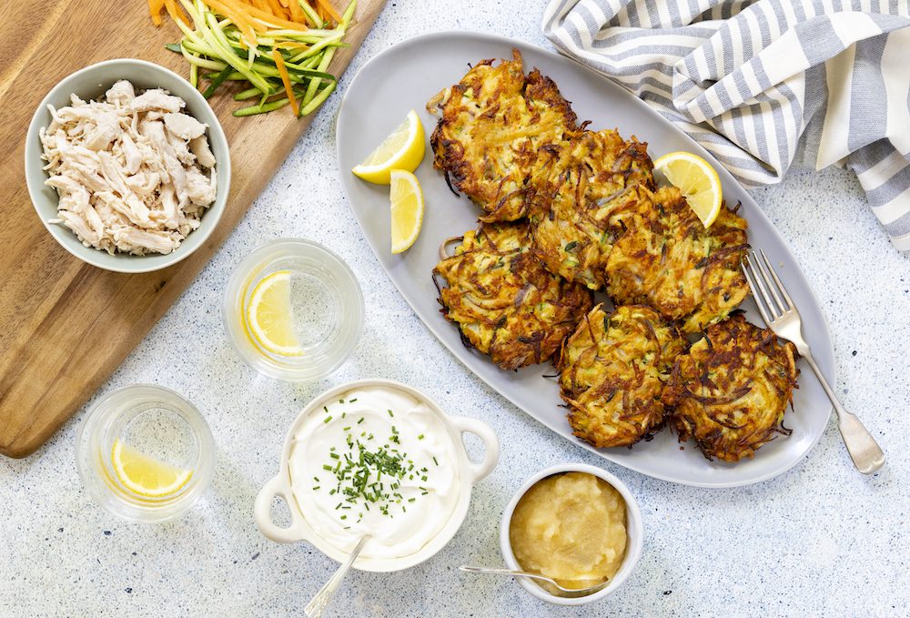 Latke au poulet effiloché