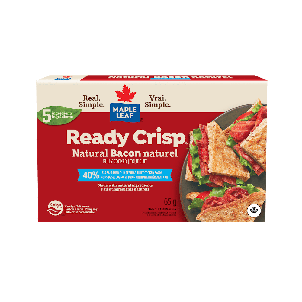 Tranches de bacon naturel tout cuit à teneur réduite en sel Ready Crisp® Maple Leaf®