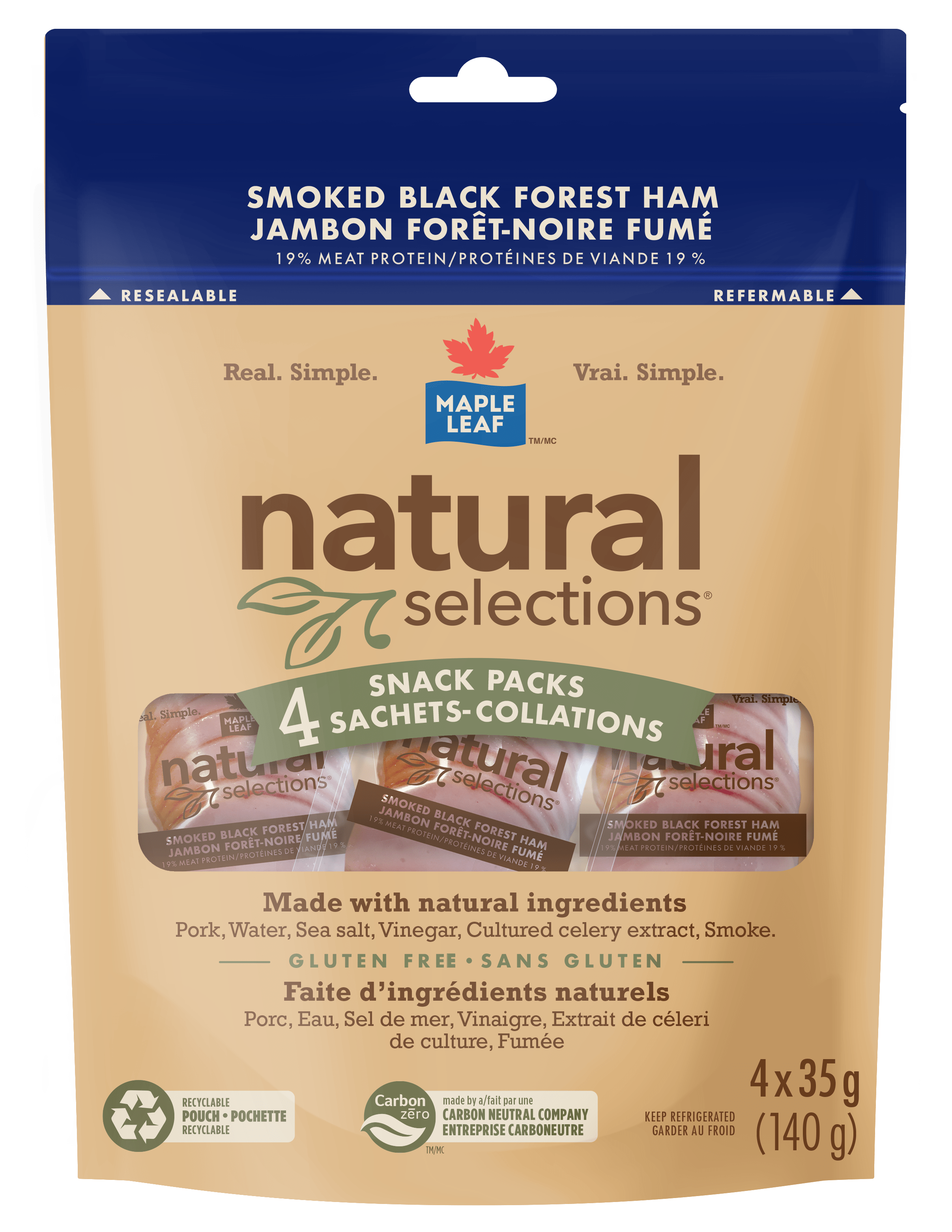 Maple Leaf Natural Selections Smoked Black Forest Ham Snack Packs