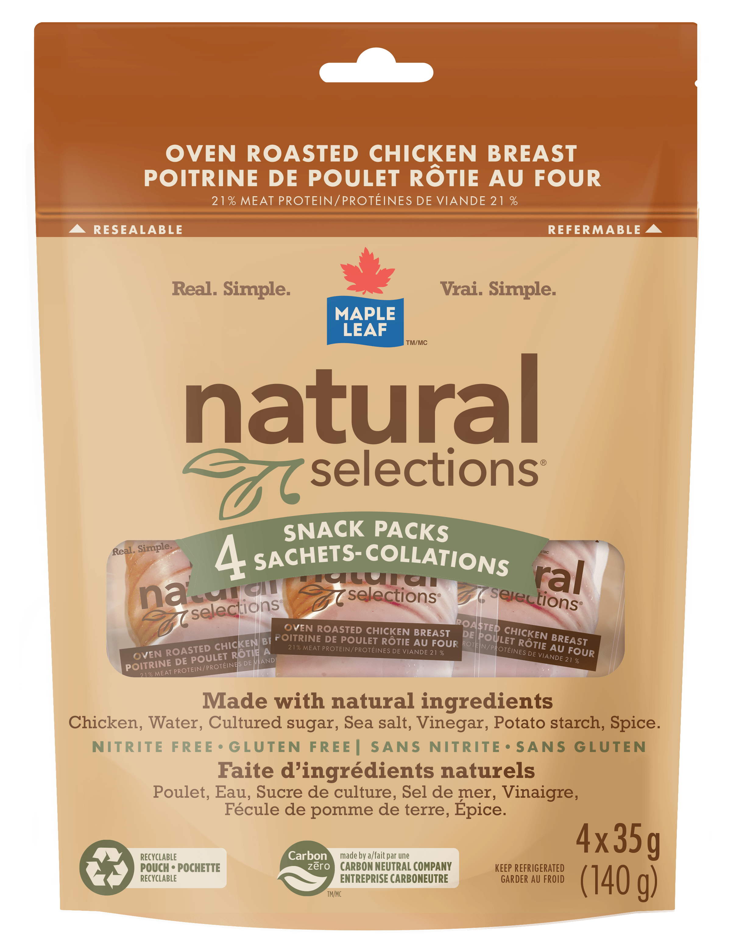 Maple Leaf Natural Selections Oven Roasted Chicken Breast Snack Packs