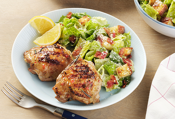 Marinated Italian Grilled Chicken Thighs with Caesar Salad