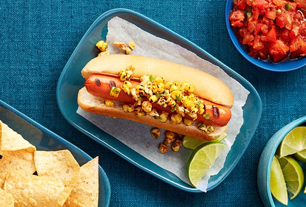 Grilled Top Dogs with Mexican Street Corn Relish