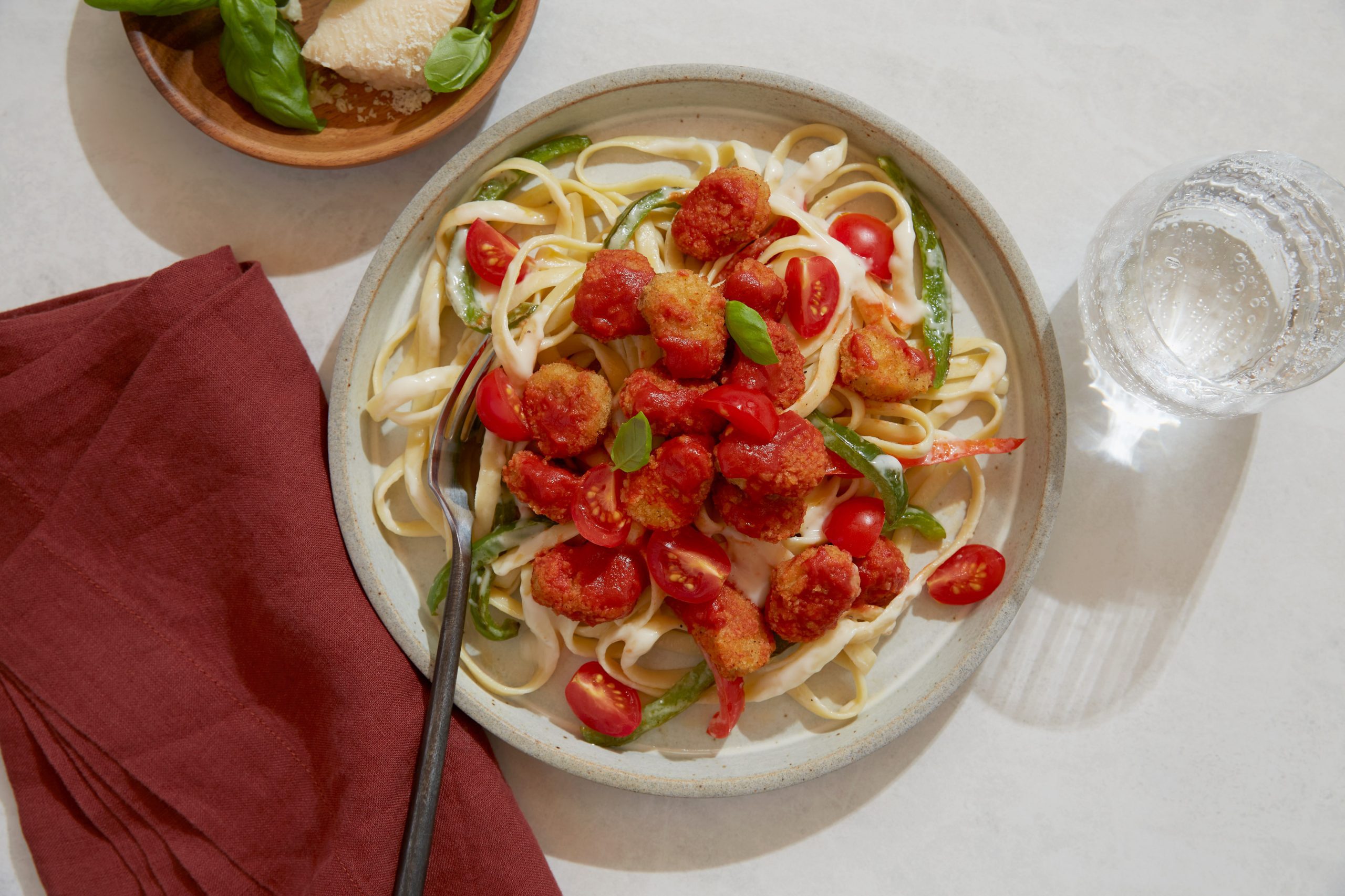 Popcorn Chicken Parmesan Fettuccini Alfredo - Maple Leaf