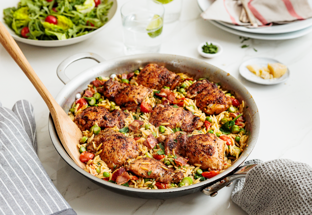 Chicken with Spring Vegetables and Orzo