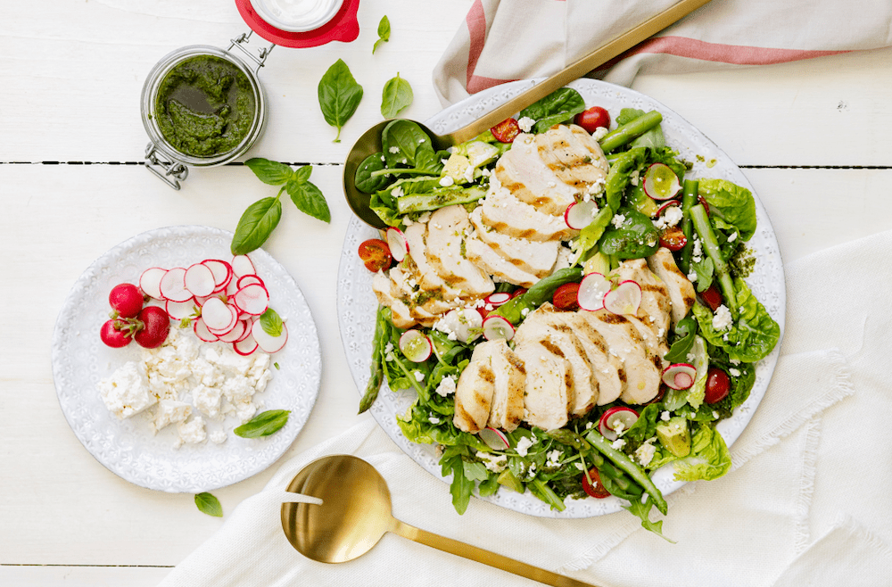 Grilled chicken and spring vegetable salad
