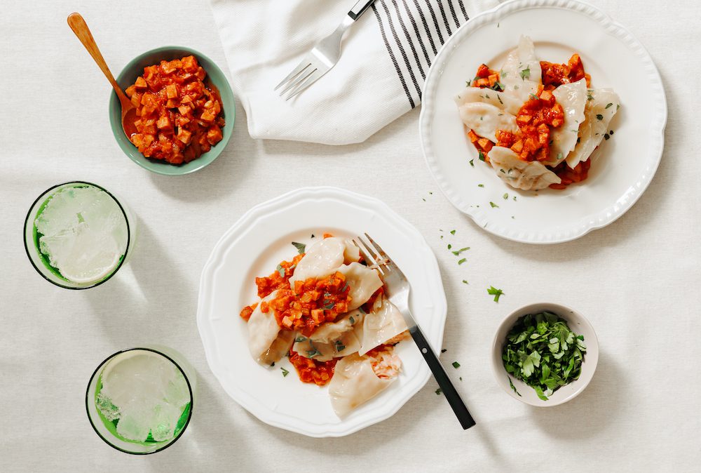 Ham and Cheese Dumplings in Meat sauce