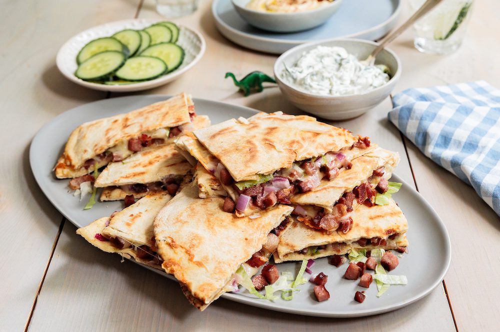 Sausage and Bacon Pita Quesadillas