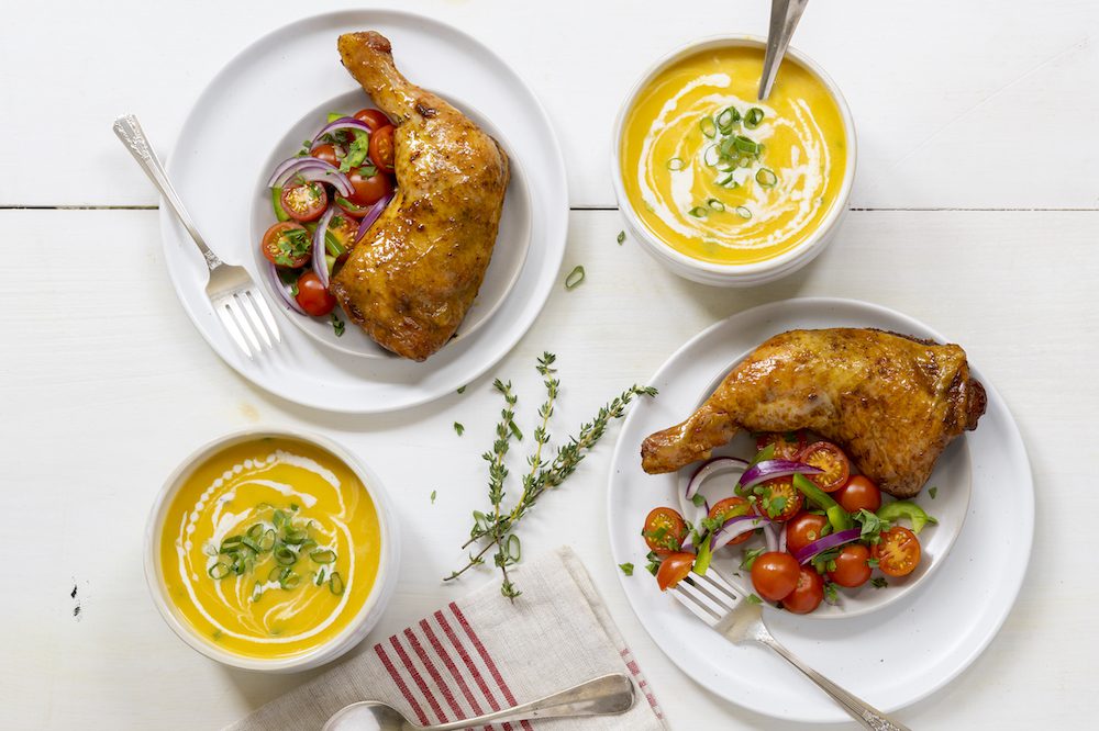 Maple Leaf Rotisserie Chicken with Butternut Squash Soup