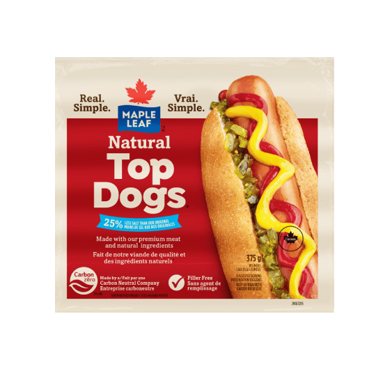 Maple Leaf® Natural Top Dogs™ Less Salt Hot Dogs