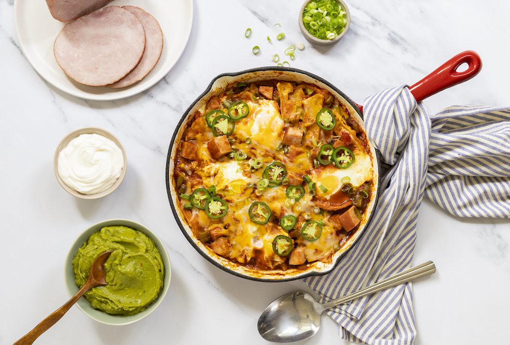 Smoked Ham One Skillet Breakfast Enchiladas