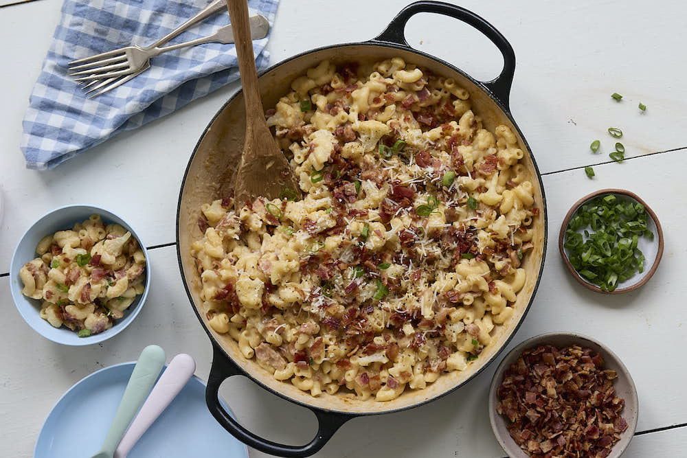 Cauliflower and Bacon mac and cheese Maple Leaf