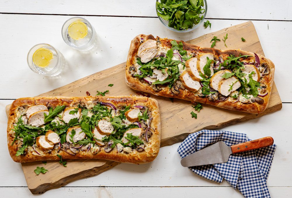 Creamy Mushroom Chicken Flatbread Pizza